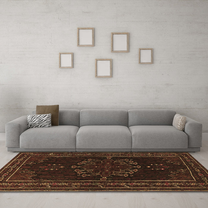 Machine Washable Persian Brown Traditional Rug in a Living Room,, wshtr1484brn