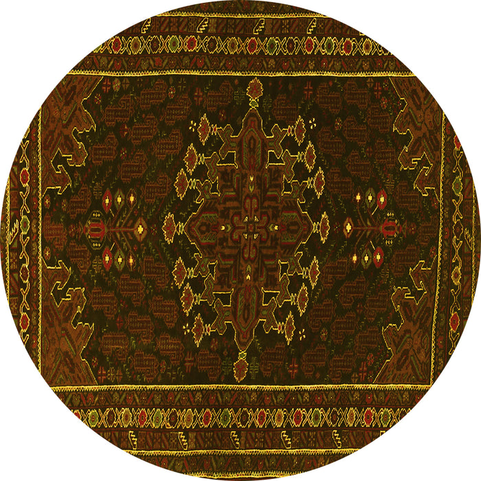 Round Machine Washable Persian Yellow Traditional Rug, wshtr1484yw