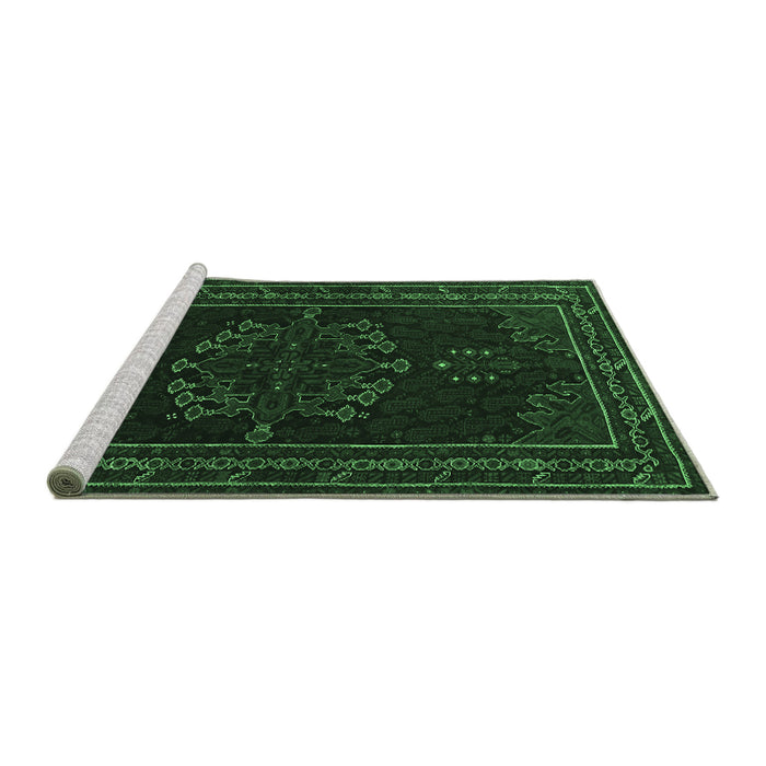 Sideview of Machine Washable Persian Emerald Green Traditional Area Rugs, wshtr1484emgrn