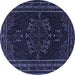 Round Machine Washable Persian Blue Traditional Rug, wshtr1484blu