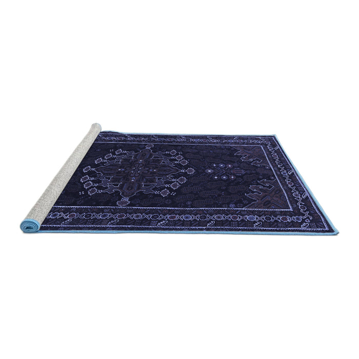Sideview of Machine Washable Persian Blue Traditional Rug, wshtr1484blu