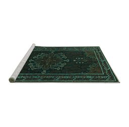 Sideview of Machine Washable Persian Turquoise Traditional Area Rugs, wshtr1484turq