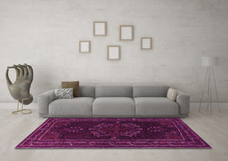 Machine Washable Persian Pink Traditional Rug in a Living Room, wshtr1484pnk