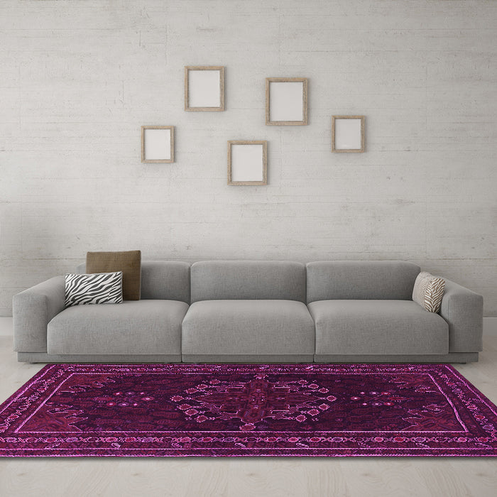 Machine Washable Persian Pink Traditional Rug in a Living Room, wshtr1484pnk