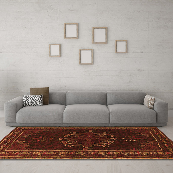 Machine Washable Persian Orange Traditional Area Rugs in a Living Room, wshtr1484org