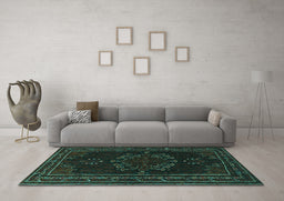 Machine Washable Persian Turquoise Traditional Area Rugs in a Living Room,, wshtr1484turq