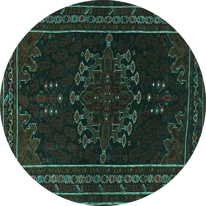 Round Machine Washable Persian Turquoise Traditional Area Rugs, wshtr1484turq