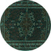 Round Machine Washable Persian Turquoise Traditional Area Rugs, wshtr1484turq