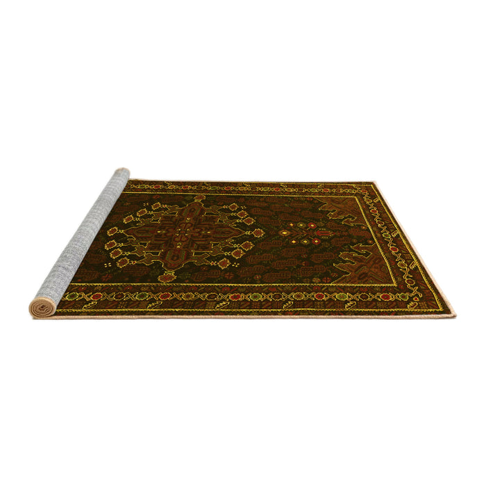Sideview of Machine Washable Persian Yellow Traditional Rug, wshtr1484yw