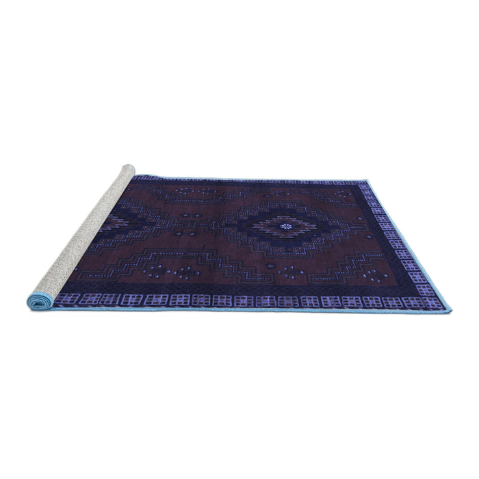 Sideview of Machine Washable Persian Blue Traditional Rug, wshtr1485blu