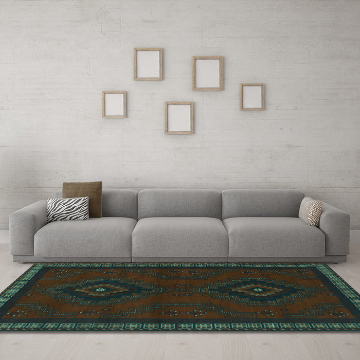 Machine Washable Persian Turquoise Traditional Area Rugs in a Living Room,, wshtr1485turq