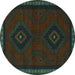 Round Persian Turquoise Traditional Rug, tr1485turq