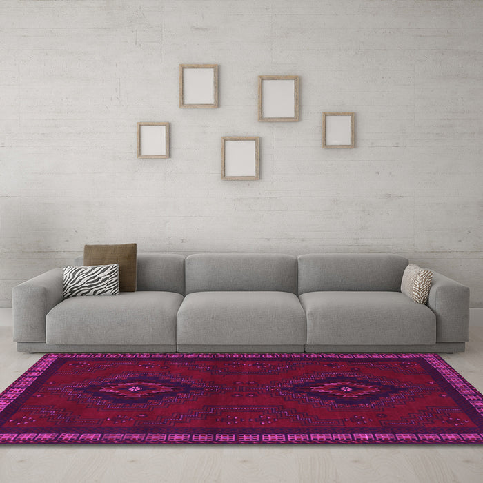 Machine Washable Persian Pink Traditional Rug in a Living Room, wshtr1485pnk