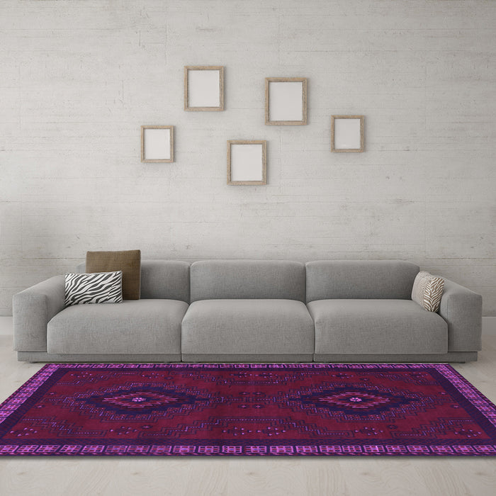 Machine Washable Persian Purple Traditional Area Rugs in a Living Room, wshtr1485pur