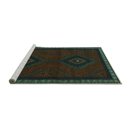 Sideview of Machine Washable Persian Turquoise Traditional Area Rugs, wshtr1485turq