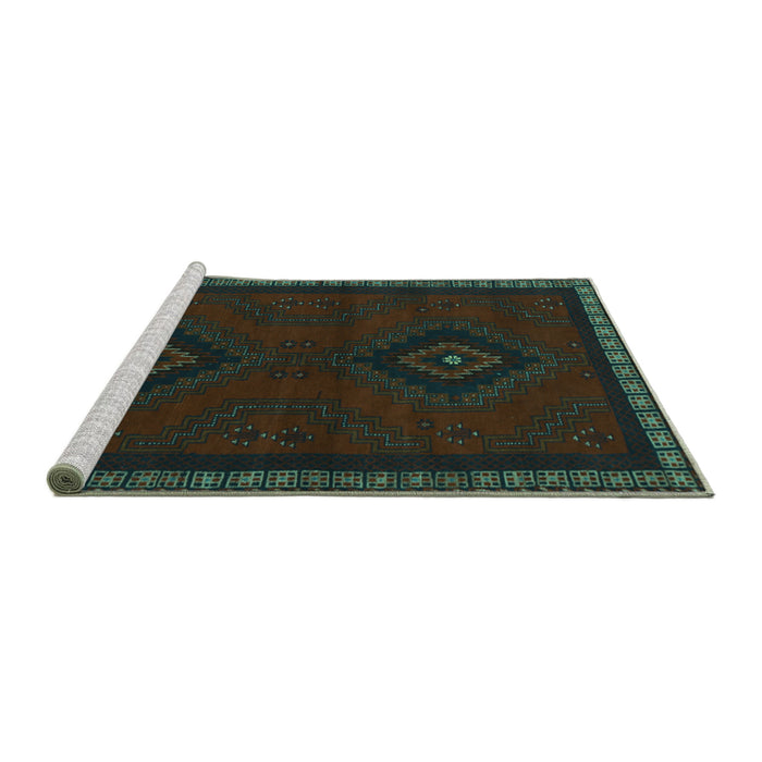 Sideview of Machine Washable Persian Turquoise Traditional Area Rugs, wshtr1485turq