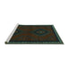 Sideview of Machine Washable Persian Turquoise Traditional Area Rugs, wshtr1485turq