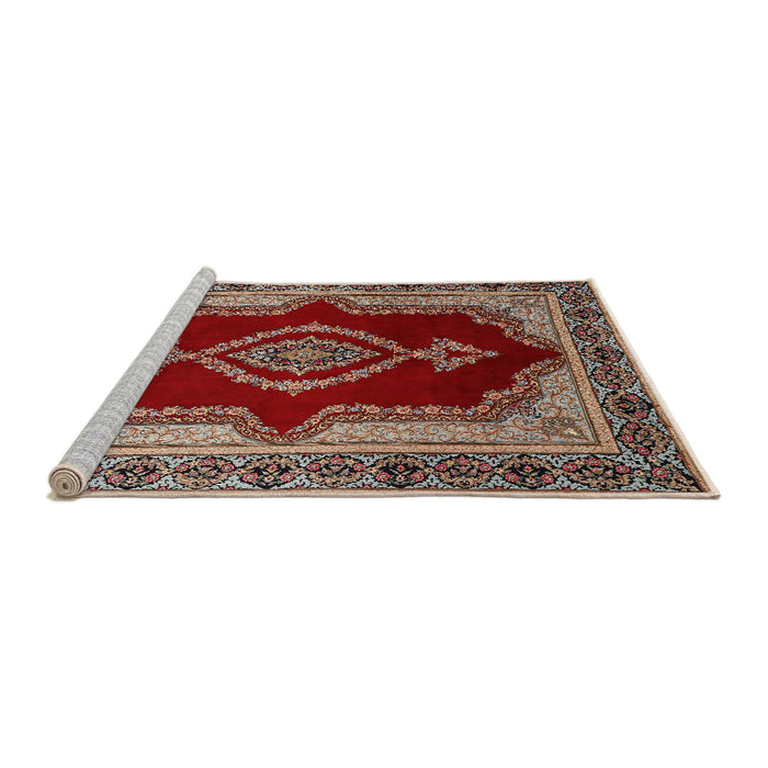 Sideview of Machine Washable Traditional Tomato Red Rug, wshtr1486