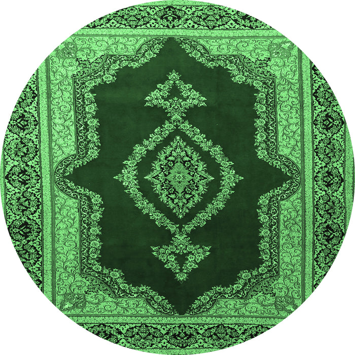 Round Persian Emerald Green Traditional Rug, tr1486emgrn