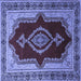 Square Machine Washable Persian Blue Traditional Rug, wshtr1486blu