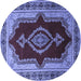 Round Machine Washable Persian Blue Traditional Rug, wshtr1486blu