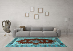Machine Washable Persian Light Blue Traditional Rug in a Living Room, wshtr1486lblu