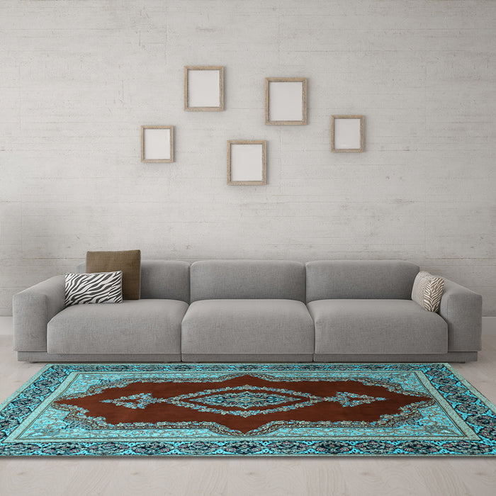 Machine Washable Persian Light Blue Traditional Rug in a Living Room, wshtr1486lblu