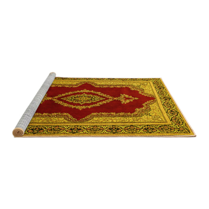Sideview of Machine Washable Persian Yellow Traditional Rug, wshtr1486yw
