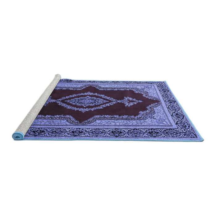 Sideview of Machine Washable Persian Blue Traditional Rug, wshtr1486blu