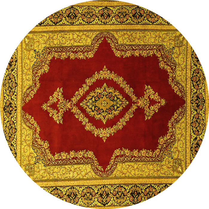 Round Persian Yellow Traditional Rug, tr1486yw