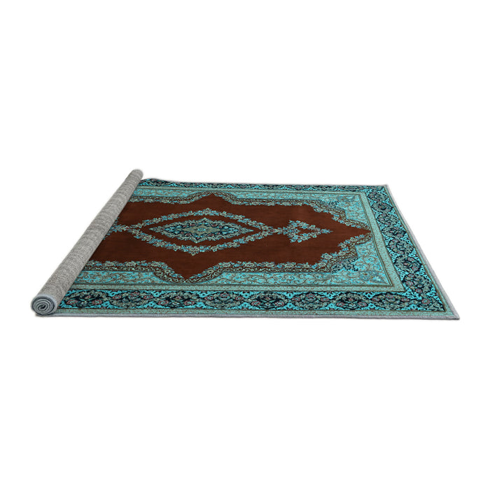 Sideview of Machine Washable Persian Light Blue Traditional Rug, wshtr1486lblu