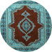 Round Machine Washable Persian Light Blue Traditional Rug, wshtr1486lblu