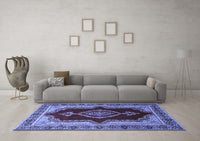 Machine Washable Persian Blue Traditional Rug, wshtr1486blu