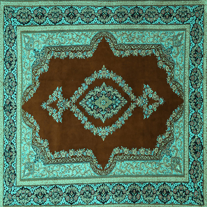 Square Machine Washable Persian Turquoise Traditional Area Rugs, wshtr1486turq