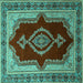 Square Machine Washable Persian Turquoise Traditional Area Rugs, wshtr1486turq