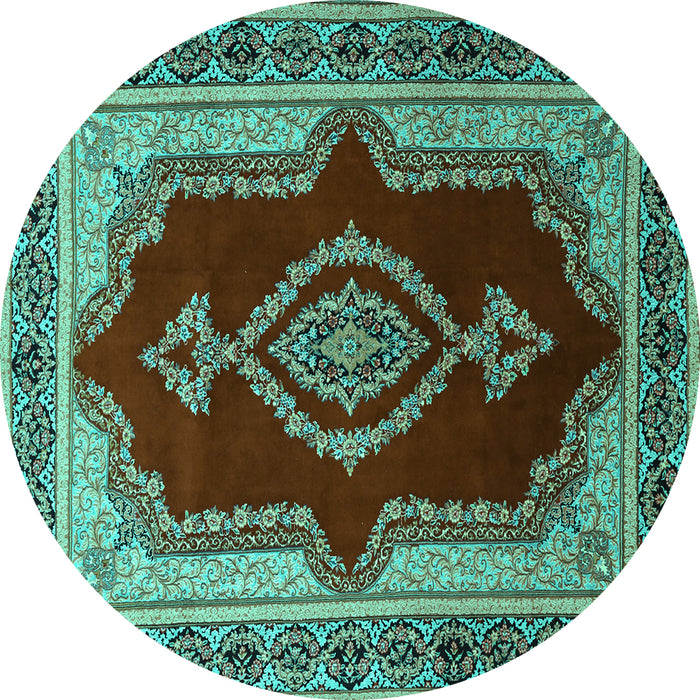 Round Persian Turquoise Traditional Rug, tr1486turq