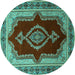 Round Machine Washable Persian Turquoise Traditional Area Rugs, wshtr1486turq