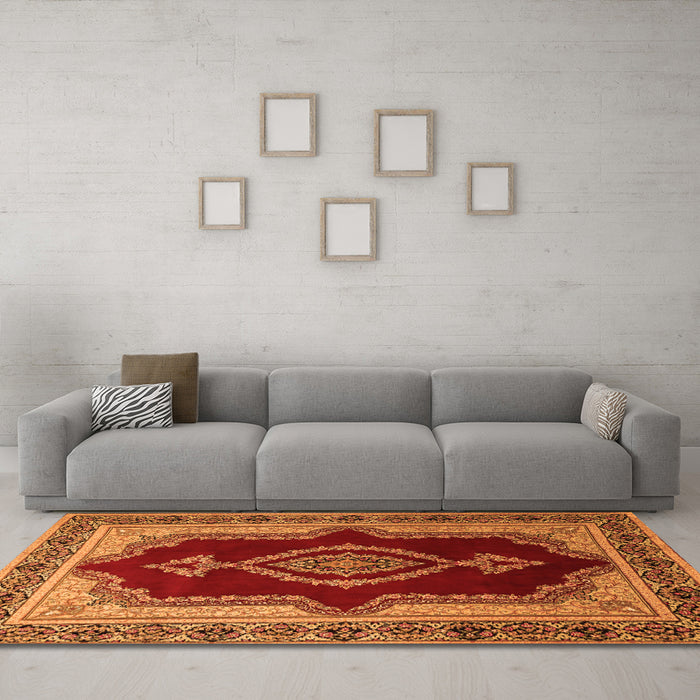 Machine Washable Persian Orange Traditional Area Rugs in a Living Room, wshtr1486org