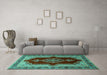 Machine Washable Persian Turquoise Traditional Area Rugs in a Living Room,, wshtr1486turq