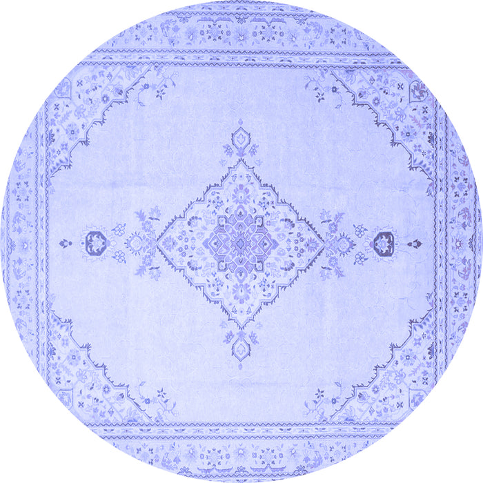 Round Machine Washable Persian Blue Traditional Rug, wshtr1487blu