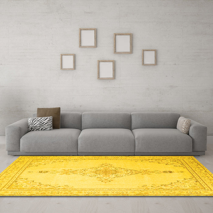 Machine Washable Persian Yellow Traditional Rug in a Living Room, wshtr1487yw