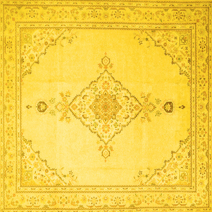 Square Machine Washable Persian Yellow Traditional Rug, wshtr1487yw