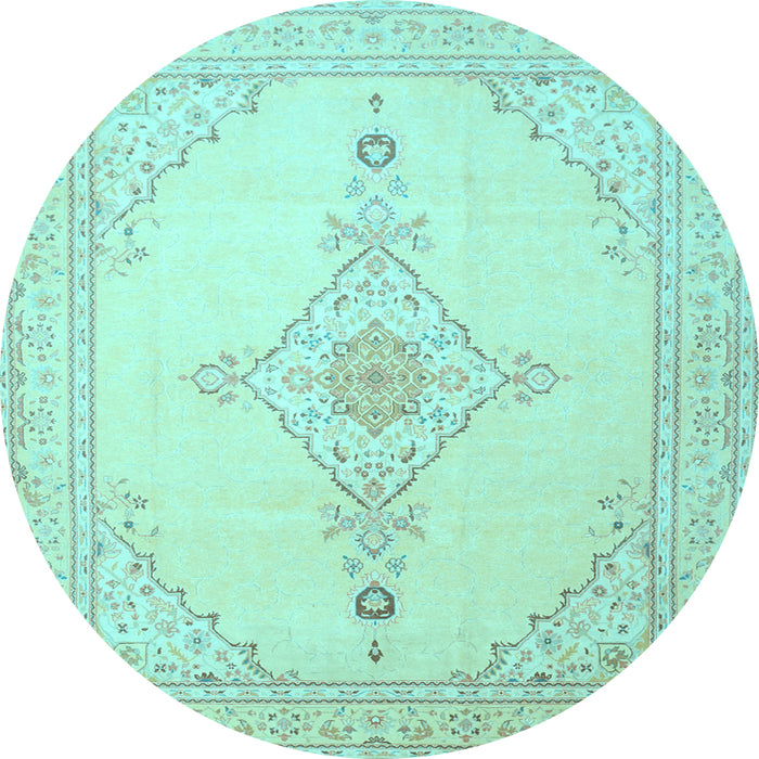 Round Machine Washable Persian Light Blue Traditional Rug, wshtr1487lblu