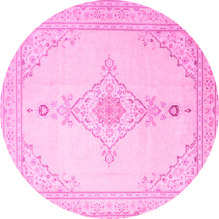 Round Machine Washable Persian Pink Traditional Rug, wshtr1487pnk