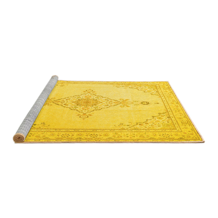 Sideview of Machine Washable Persian Yellow Traditional Rug, wshtr1487yw