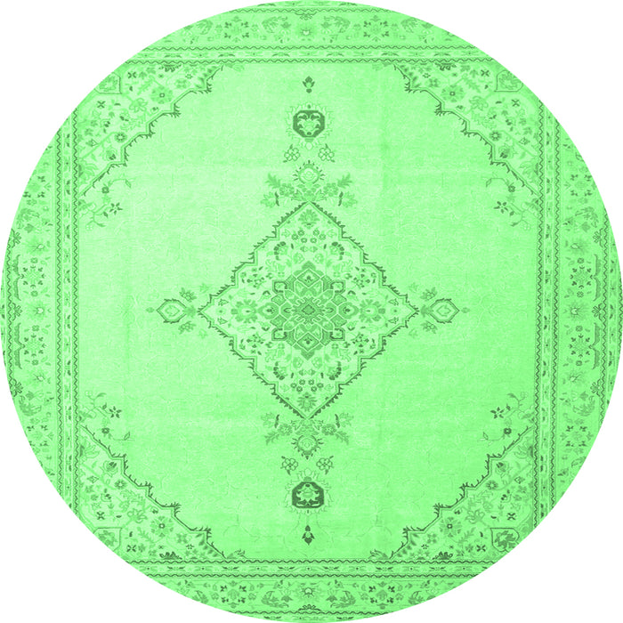 Round Persian Emerald Green Traditional Rug, tr1487emgrn