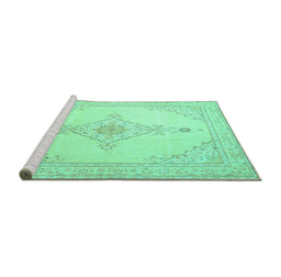 Sideview of Machine Washable Persian Turquoise Traditional Area Rugs, wshtr1487turq