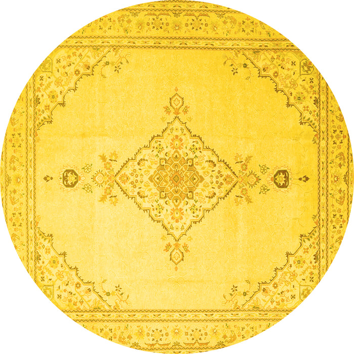 Round Machine Washable Persian Yellow Traditional Rug, wshtr1487yw