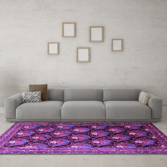 Machine Washable Persian Purple Traditional Area Rugs in a Living Room, wshtr1488pur