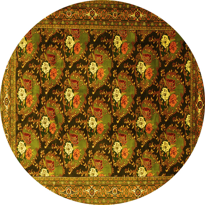 Round Machine Washable Persian Yellow Traditional Rug, wshtr1488yw